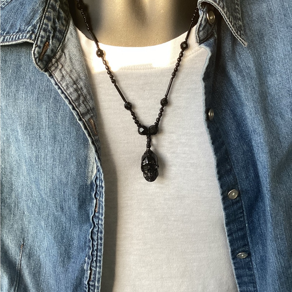 Men’s Black Stainless Steel Skull Necklace 💀
